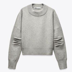 ZARA PLEATED SLEEVE SWEATSHIRT IN GREY SIZE SMALL